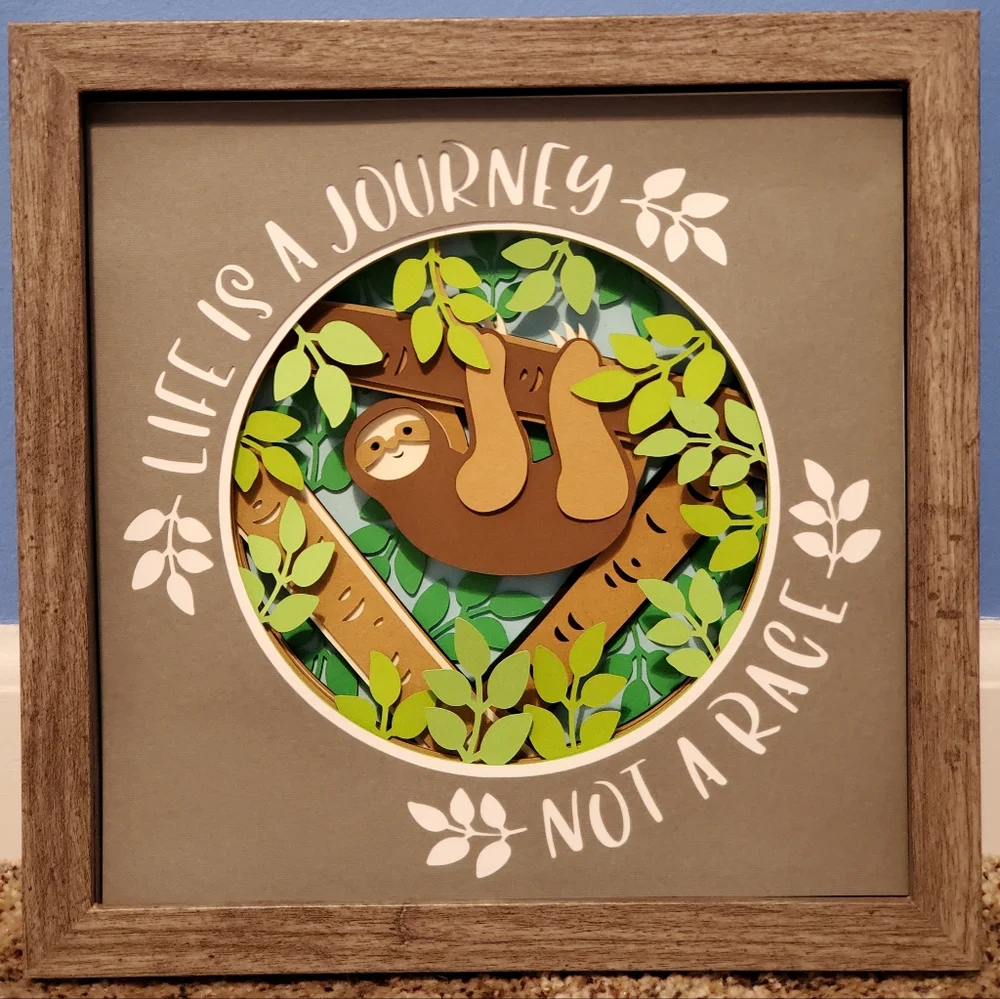 Handmade 3d Sloth Shadow Box 9" x 9" - Picture 1 of 1